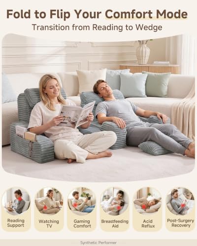 Foldable 5PCS Reading Pillow for Bed, Grey, 19” - Image 2