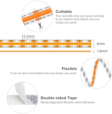 BTF-LIGHTING 5V USB COB LED Strip Lights 9.8FT Orange Color for TV - Image 6
