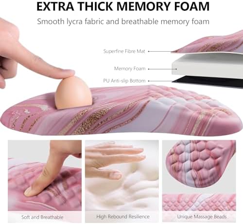 Mouse Pad Wrist Support, Laokiiy 2 in1 Keyboard Wrist Rest+ Ergonomic Mouse Pad, Non-Slip Wrist Rest for Computer Keyboard, Made Easy Typing & Relieve Wrist Pain(Rose Gold Pink Marble) - Image 3