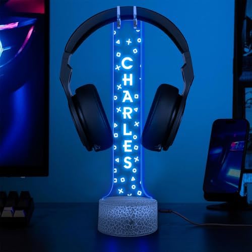 Custom LED Headphone Holder with RGB Lights, Personalized Gamer Headset Stand, Gaming Desk Organizer, Valentine Gift for Boyfriend, Teen Gamer Gift, Custom Gifts for Him by GiantBigHands