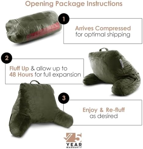 Nestl Reading Pillow with Portable Laptop Lap Desk - Shredded Memory Foam Back Support Pillow for Sitting Up in Bed and Couch Rest Pillows with Arms, Bed Tray Table with Foldable Legs, Olive Green - Image 4