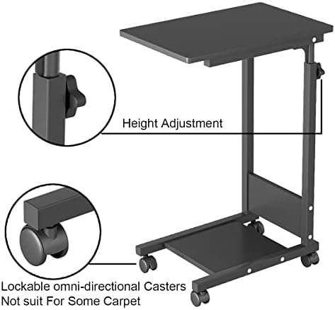 TigerDad Adjustable Height C Table Sofa Side Bedside Table with Wheels, Hospital Bed Table Rolling Tray with Storage, Mobile Computer Desk Laptop Table for Home Use - Image 3