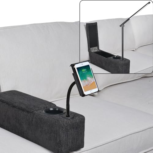 Multifunctional Sofa Armrest, Couch Armrest with Cup Holder, Removable Sofa Caddy with Storage,Equipped with LED Reading Light&Wireless Charge Stand, Black by beyondSMART