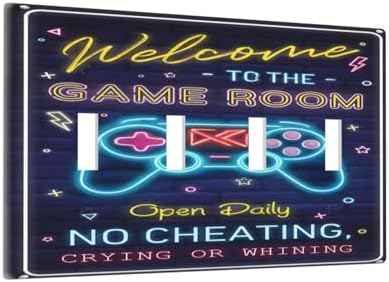 Decorative Switch Plate Covers Welcome to the Game Room Sign 4 Gang Light Switch Cover Plate Quad Toggle Wall Plate 4 Hole Electrical Switchplatedimmer Faceplate for Bedroom Decor - Image 2