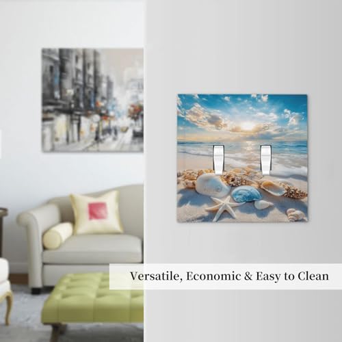 Decorative Light Switch Cover Plate Beach Starfish Seashell 2 Gang Switch Plate Covers Double Toggle Wall Plate Summer Sea Ocean Dual Device Electrical Switchplate Dimmer Faceplate Decor - Image 7