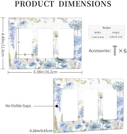 Decorative Outlet Covers Blue Floral Hydrangea Watercolor Wildflower 3 Gang Gfci Wall Plate Triple Rocker Light Switch Covers Electrical Receptacle Switchplate Plug Faceplate for Bedroom Decor - Image 5