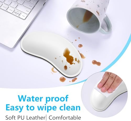 Dapesuom Mouse Wrist Rest, Ergonomic Memory Foam Mouse Wrist for Computer Desk Mats Support, PU Leather Hand Rest Pad Cushion for Gaming, Laptop, Men, Women, Pain Relief & Easy Typing, Ivory White - Image 5