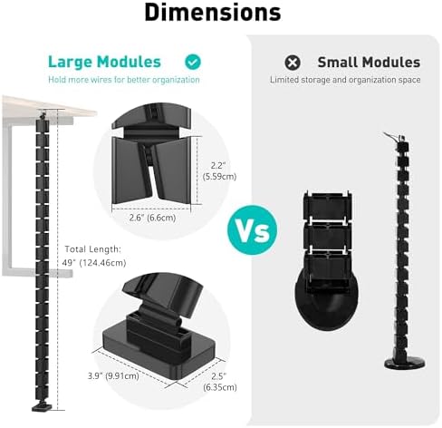 Heavy Duty Screw-in Cable Management Spine, 4-Channel Under Desk Vertebrae Cord Organizer for Wood & Laminate Standing Desks, Adjustable Floor-to-Desktop Wire Raceway with Weighted Base - Image 7