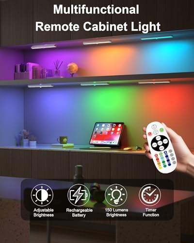 Under Cabinet Lights Wireless, 48-LED Under Cabinet Lighting Rechargeable, Closet Light with Timer & Dimmable, Under Counter Lights for Kitchen Shelf Pantry Desk (4 Packs) - Image 2