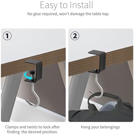 Desk Mount Bag Holder Hook Clamp-On Backpack Hanger Portable Headphones Holder, Reduce Desk Clutter, Black (Pack of 2) - Image 6