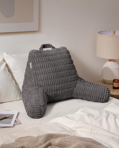 Blissful Diary Reading Pillow, Backrest Pillow with Shredded Memory Foam for Adult & Children, Designed for Bed and Couch Sitting Up, Includes Arms, Pockets and Washable Cover, Dark Gray - Image 6