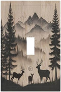 Decorative Light Switch Covers Rustic Black Deer Elk Brown Wood Board Pine Tree Single Toggle Light Switch Cover Plate 1 Gang Outlet Covers Wall Plate Electrical Device Dimmer Switchplate by JOOJIAO