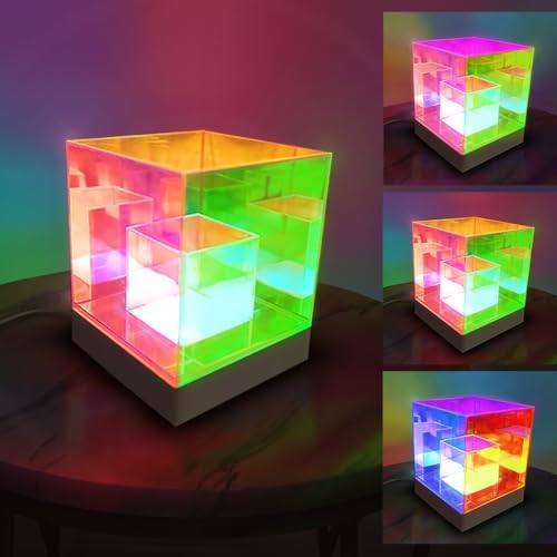 Lumoonosity Infinity Cube Light - 3D Infinity Lamp for Bedroom, Gamer Room - USB Powered, Color Changing Eye-Catching Table RGB LED Lamp by Lumoonosity