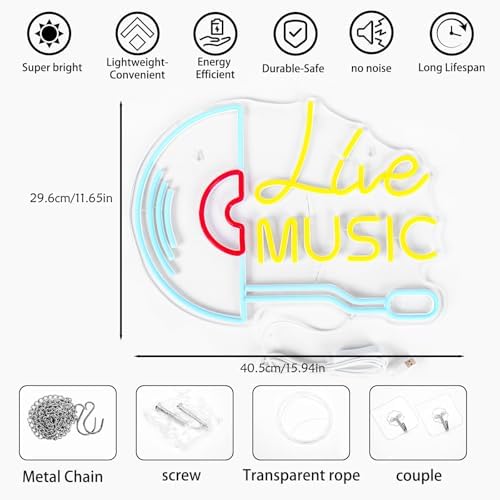 Live Music Neon Sign Vinyl Record LED Wall Light for Music Room Decor - Image 3