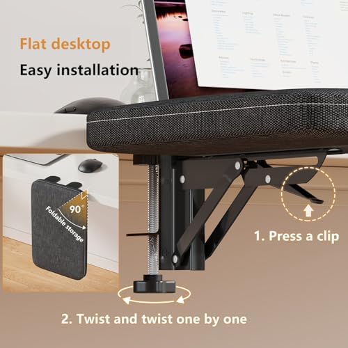 Office, Computer, Gaming arm Stand - Foldable, No Odor Ergonomic Armrest Bracket for (Black) - Image 4