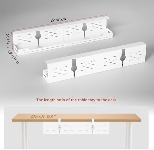 Univivi Under Desk Cable Management Tray, Cable Management, 32 inch, White - Image 5