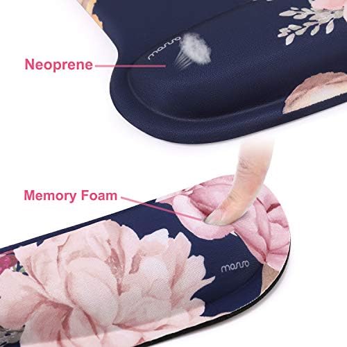 MOSISO Peony Wrist Rest Support for Mouse Pad & Keyboard Set, Blue - Image 4
