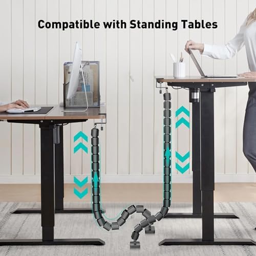 Clamp-On Cable Management Spine, No-Drill Vertebrae Wire Hider for Glass & Wood Standing Desks, Tool-Free Adjustable Desk-to-Floor Cord Organizer Snake with Non-Scratch Silicone Padding - Image 6