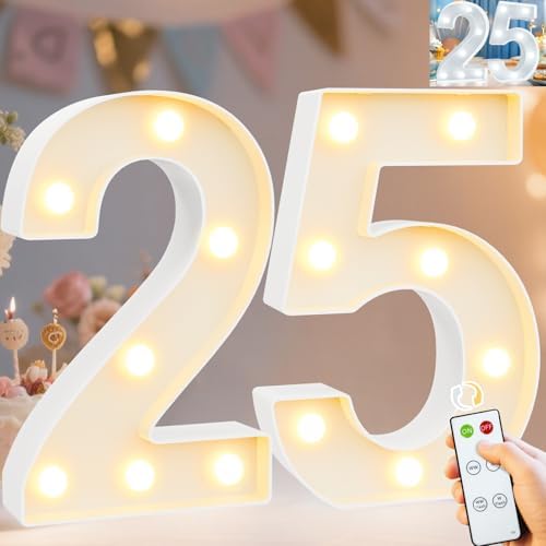 Pooqla 25th Birthday Decoration for Her Him, Decorative Marquee Numbers with Remote, Light Up 25 Sign for Party Backdrop 25th Wedding Anniversary Decor, Warm White and Cool White Number 25 by Pooqla