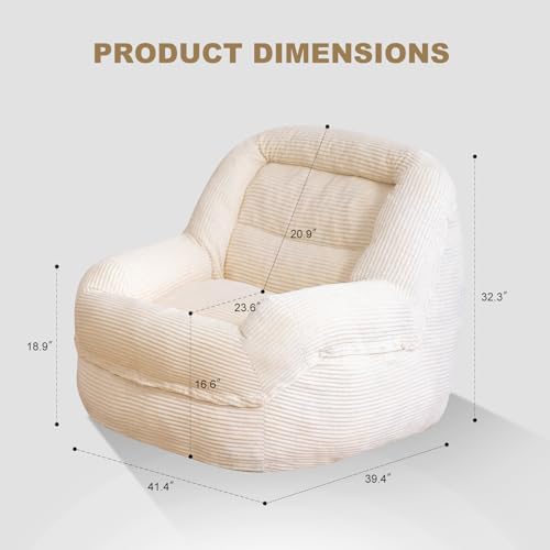 Giant Bean Bag Chair for Adults, Oversized Floor Lounge Chair with Armrests | White, soft corduroy and resilient foam for living rooms, bedrooms, reading nooks, gaming rooms, movie nights, and pets - Image 2