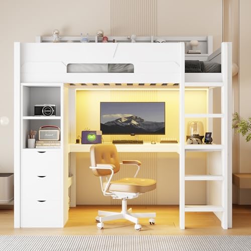 Merax Twin Size Wood Gaming Loft Bed with U-Shaped Desk, Lights & USB Ports - Image 3