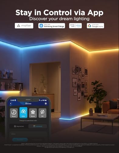 Govee RGBIC LED Strip Lights 16.4ft with Covers, Smart LED Lights for Bedroom Work with Alexa and Google Assistant, LED Diffuser Channel with Srtip Lights, Skirting Lines, Studio, Cabinet (Pack of 3) - Image 5