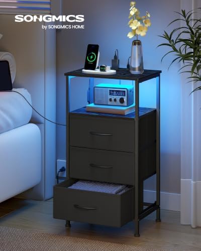 SONGMICS Nightstand with Charging Station, 3 Fabric Drawers - Image 3