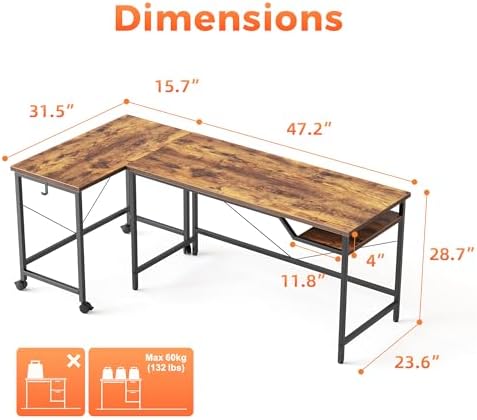 Mericonia 48 Inch Computer Desk & 32 Inch Small Rolling Desk, 2pcs - Image 3