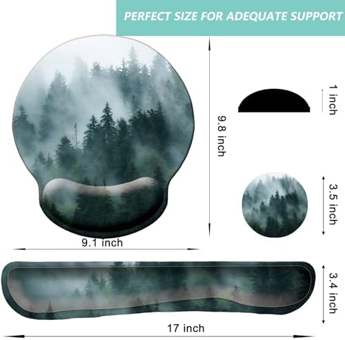 Keyboard Wrist Rest Pad Mouse Pad with Wrist Support Set of 3, Mousepad with Non-Slip Rubber Base, Ergonomic Memory Foam Mouse Wrist Cushion Support for Home Office Laptop Computer Gaming, Forest - Image 6