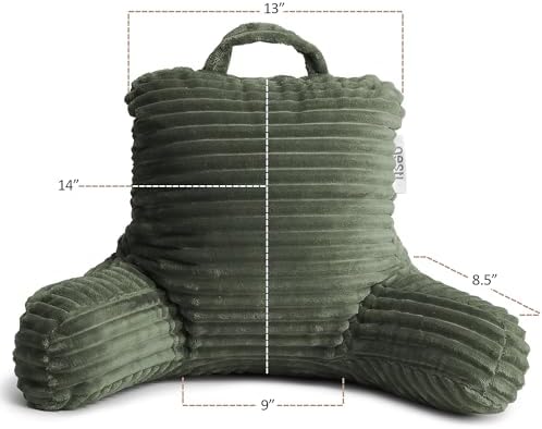 Nestl Olive Green Reading Pillow with Bed Desk for Laptop and Writing, Luxe Cut Plush Back Pillow for Sitting Up, Back and Arms Adjustable Support for Kids and Teens, Foldable Lap Desk for Bed 19x11” - Image 3