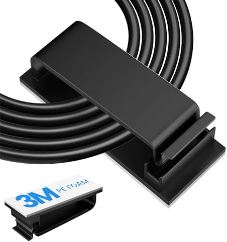 Adhesive Cable Management Clip (20Pcs Black),Cord Management Under Desk,Wire Organizer for TV PC Ethernet HDMI Extension Cord Power Plug by TEZOP