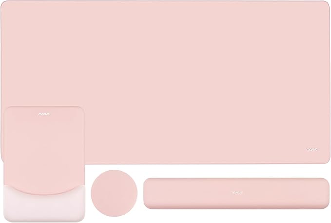 MOSISO Keyboard Mouse Pad Set, Large Gaming Mouse Pad&Keyboard Wrist Rest | Rectangular Mousepad with Wrist Rest&Coaster, Ergonomic Non-Slip&Easy Typing Pad with Curved Silicone Lining, Baby Pink by MOSISO