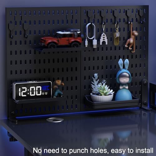 Pegboard Wall Organizer Panels.Clampable Desk & - No Drill Shelf & Accessory Holder for Office, Gaming, Home, 90 x 40 cm, White - Space-Saving Solution - Image 7