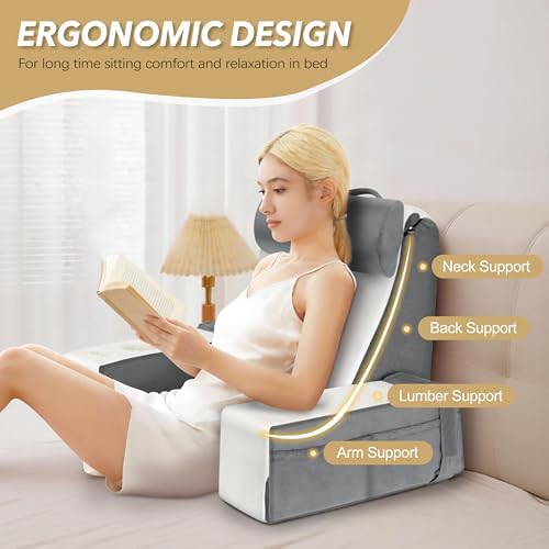 Reading Pillow for Bed Sitting Up Husband Pillow with Arms & Cup Holders - Image 4