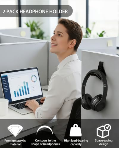 2 Pack Fabric Wall Headphone Holder | Cubicle Headphone Stand - Image 4