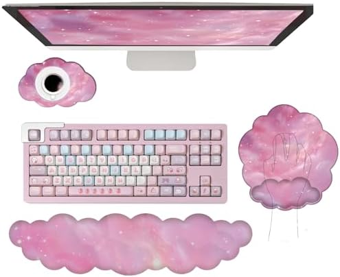 Cloud Keyboard Wrist Rest Galaxy Mouse Pad with Wrist Rest Ergonomic Space Wrist Pad Memory Foam Non-Slip Wrist Support for Computer Laptop Gaming Home Office Relief Typing Pain Pink Stars by WFCYGL
