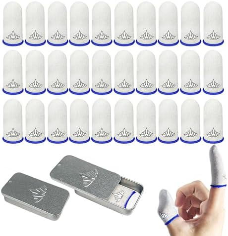 JWH Ultra-Thin Silver Fiber Gaming Finger Sleeves White Thumb Sleeves Gaming Cots 30 Pack Gaming Finger Gloves for PUBG with 2 pcs Storage Box High Sensitivity Anti-Slip Fundas para Dedos Gamer by JWH