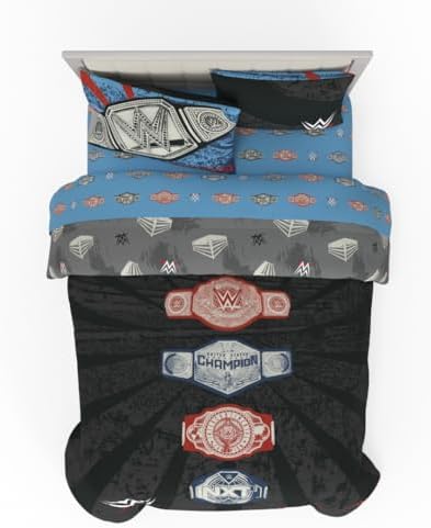 WWE Wrestlemania Bedding Super Soft Microfiber Comforter and Sheet Set, 5 Piece Full Size, (Officially Licensed Product) By Franco by Franco