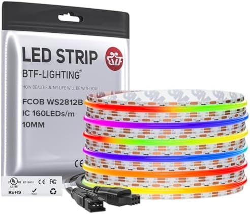 BTF-LIGHTING FCOB COB WS2812B IC RGB LED Strip DC5V 16.4FT 800LED 10mm IP30 by BTF-LIGHTING