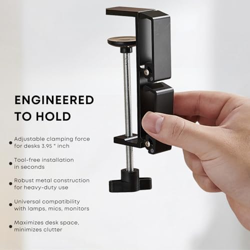 Under Desk Headphone Hanger with Dual Folding Hooks, Anti-Accidental Touch Design, Aluminum Alloy Clamp Mount, Space-Saving Anti-Accidental Touch Under Desk Clamp for PC Gaming Headsets, Office Desk - Image 2