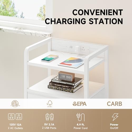 Lazzanto Nightstand with Rear Charging Station, LED Light, 2 Drawers, White - Image 5