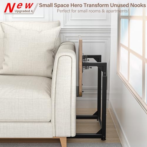 Tv Tray Table, 8-Level Adjustable Height Couch Side Table，90° Tilt Angle Adjustments C-Shaped End Table, with Phone & Tablet Slot Sofa Computer Desk for Couch, Sofa, Bed, Chair, Living Room (Brown) - Image 6