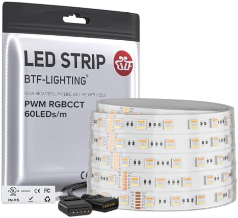 BTF-LIGHTING RGBCCT LED Strip UL Listed 16.4ft 60LED/m 300LED DC24V IP67 by BTF-LIGHTING