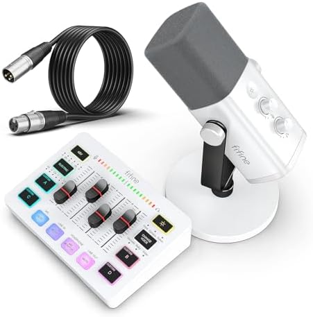 FIFINE Gaming Equipment Bundle, XLR/USB Streaming Dynamic Microphone with Audio Mixer Set, Podcast Recording Mic with Gain Knob, PC Mixer with Slider Fader Kit for Video, Game Voice-Ampligame KS5W by FIFINE