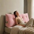 Wedge Reading Pillow Headboard Full Size, Headboard Bolster Pillow for Bed, Triangular Backrest Cushion with Removable Corduroy Cover, Pink by DVUAY