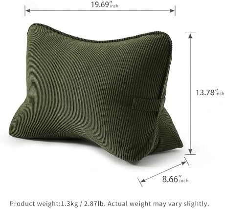 Pat. Pend. Corduroy Ergonomic Lumbar Support Pillow for Sitting Support, Triangle Back Cushion for Sofa, Armchair & Bed, Washable Cover, Avocado Green - Image 5