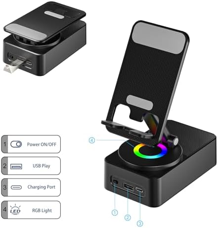 Cell Phone Stand with Wireless Bluetooth Speaker, LED, Anti-Slip Base HD Surround Sound,Perfect for Home/Outdoor with Bluetooth Speaker for Desk Compatible with iPhone/ipad/Android,Gifts for Men Women - Image 4