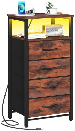 Yoobure Night Stand - LED Rustic Nightstand with Charging Station for Dorm by Yoobure