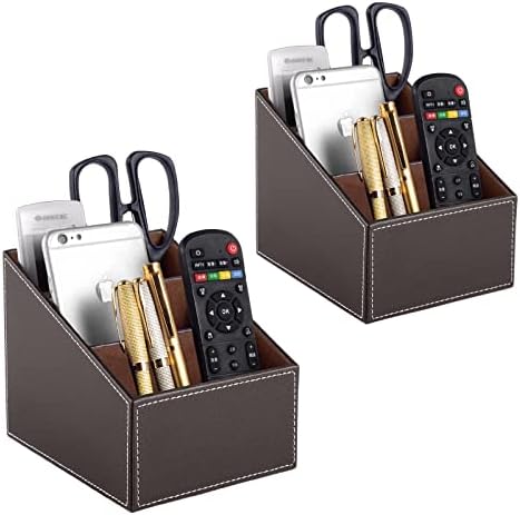 TV Remote Control Holder with 3 Compartments, Storage Rack, Storage Box, Media Accessory Storage, Desk Organizers (Brown(2 pieces)) by RHCSZ
