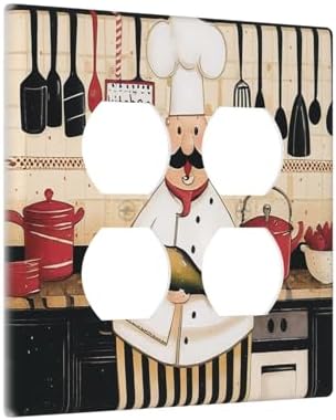 Decorative Switch Plate Covers Cartoon Fat Happy Chef Cook 2-Gang Duplex Light Switch Covers Gfci Wall Plate Electrical Receptacle Switchplate Plug Faceplate for Farmhouse Kitchen Decor - Image 2